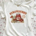 Strawberry Baskılı Beyaz Crop Bluz