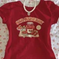Strawberry Baskılı Kırmızı Crop Bluz