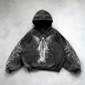 Yıkamalı Devil Winged Gothic Kapüşonlu Sweatshirt