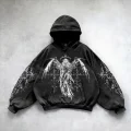 Yıkamalı Skeptical Angel Gothic Kapüşonlu Sweatshirt