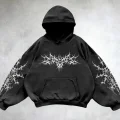 Yıkamalı White Gothic Vintage Kapüşonlu Sweatshirt