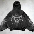 Yıkamalı White Gothic Vintage Kapüşonlu Sweatshirt