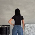 Zerocircle BASKILI SİYAH Crop