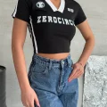 Zerocircle BASKILI SİYAH Crop
