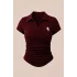 Bordo Simli Polo Yaka Büzgülü Bluz