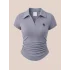 Gri Polo Yaka Fitilli Likralı Bluz