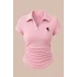 Pembe Simli Polo Yaka Büzgülü Bluz