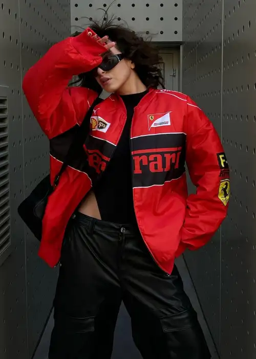 Kırmızı F1 Ferrari Racing Retro Unisex Bomber Ceket