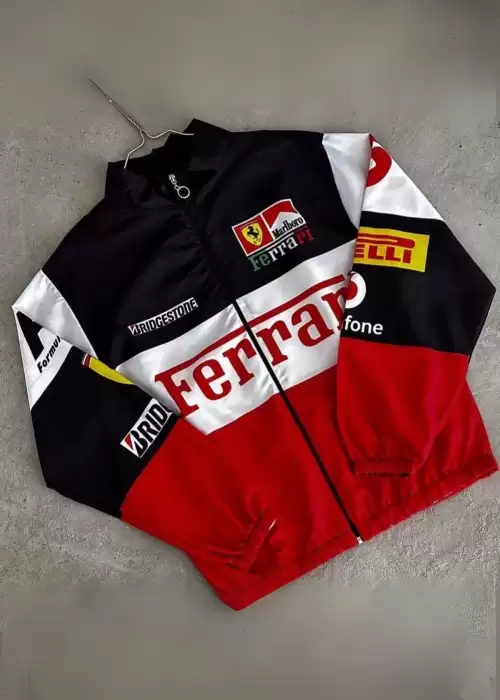 Parçalı Ferrari F1 Retro Paraşüt Bomber Ceket