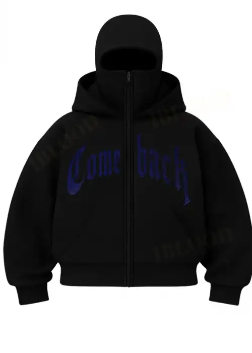 Siyah COMEBACK MAVİ Taş Baskılı Kar Maskeli Unisex Sweatshirt Hırka