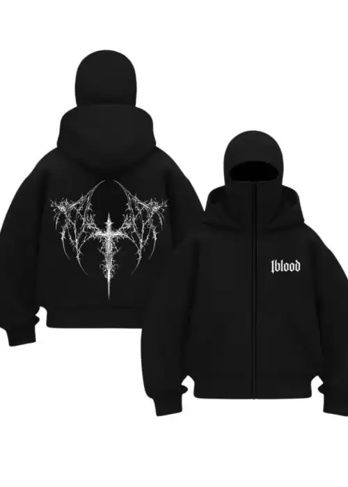 Siyah 1Blood Dark Emblem Baskılı Kar Maskeli Unisex Sweatshirt Hırka