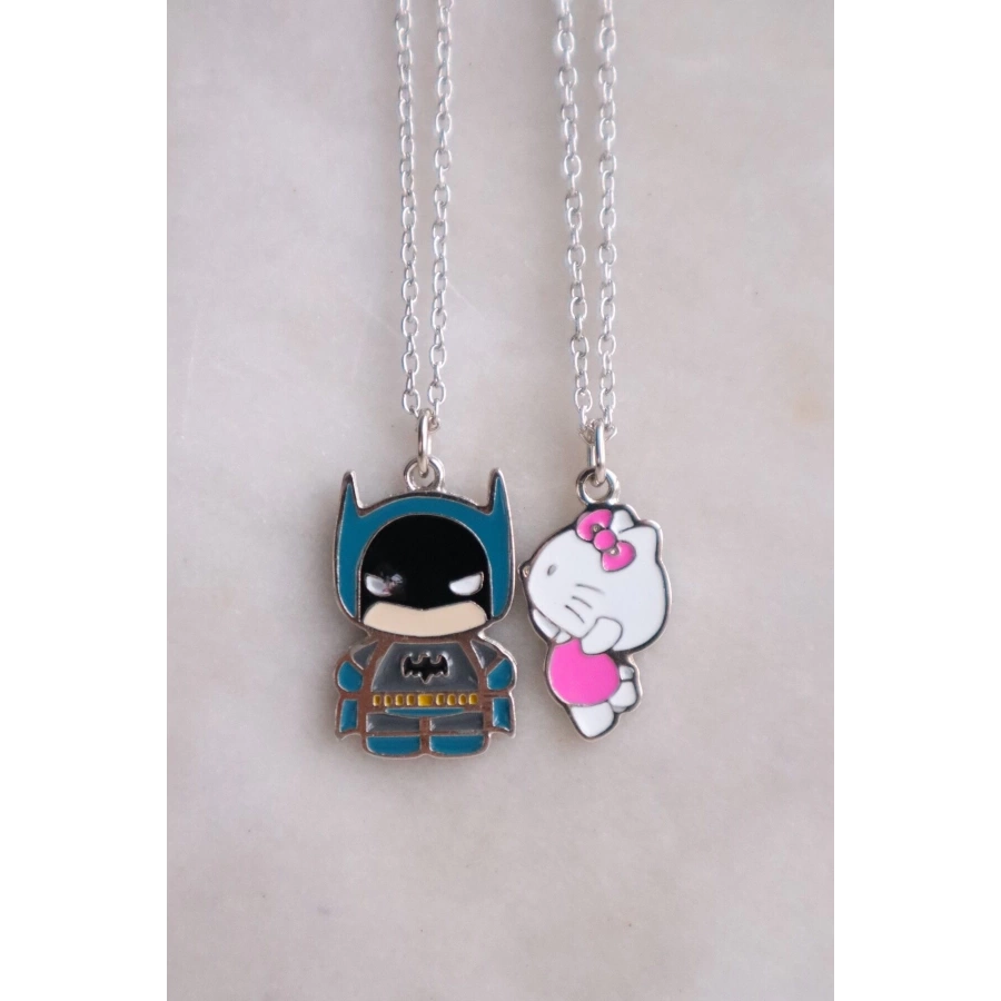 Gümüş Zincirli Kitty & Batman Çift Kolyesi