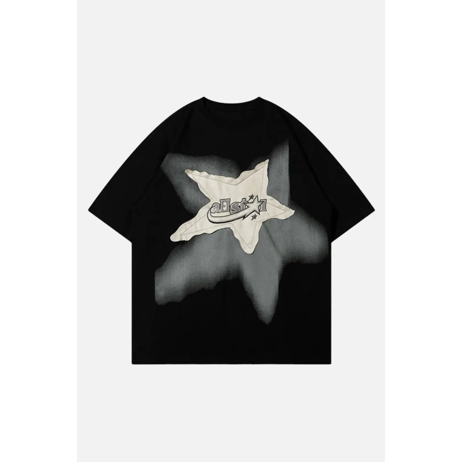 Siyah Y2K Star Patch T-Shirt