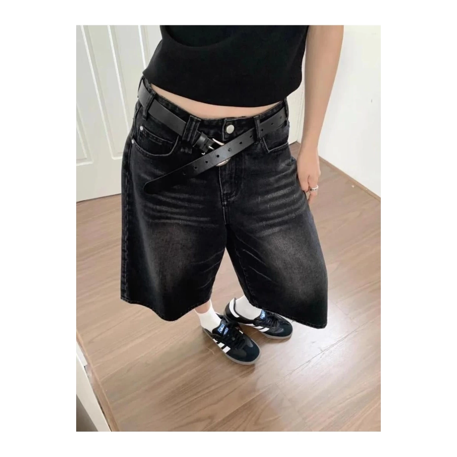 Siyah Yıkamalı Unisex Baggy Oversize Kalıp Kot Pantolon Şort