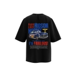 Fabulous Hudson Hornet Car Detail Önü Düz Siyah Tekli Oversize Unisex T-shirt