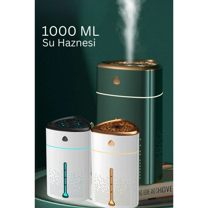 1000 Ml Ultrasonik Hava Nemlendirici Işıklı Buhar Makinesi Ve Aroma Difüzörü (5148)
