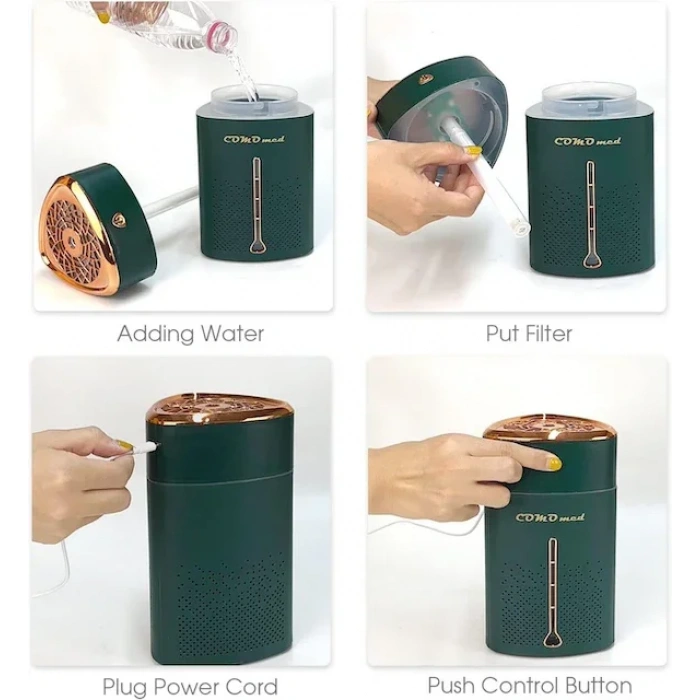 1000 Ml Ultrasonik Hava Nemlendirici Işıklı Buhar Makinesi Ve Aroma Difüzörü (5148)