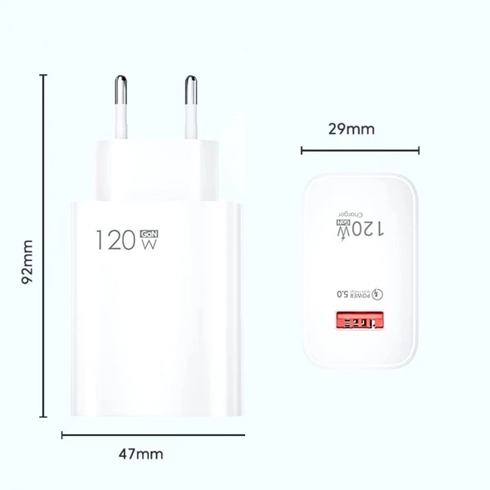 120w Usb Hızlı Type C Uçlu Kablolu Şarj Aleti (5148)