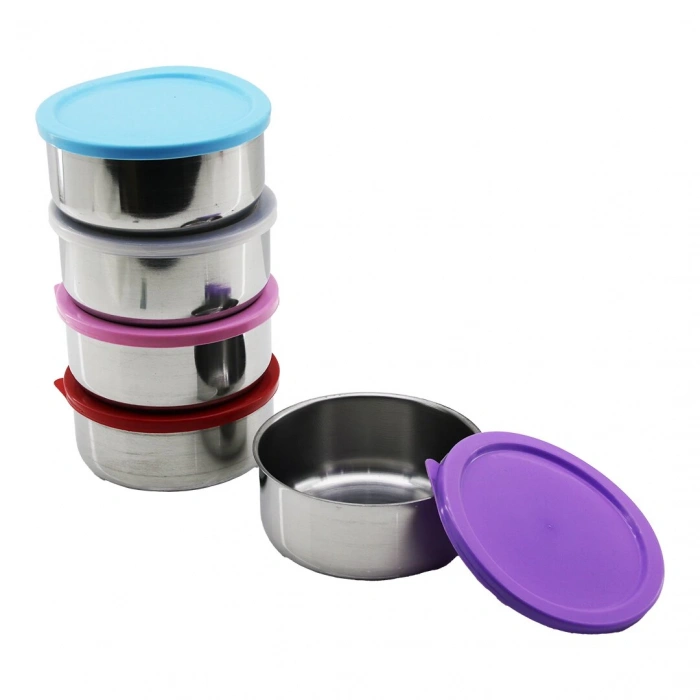 14cm   Çelik  Saklama Kabı  Renkli - Şeffaf Plastik Kapak (5148)