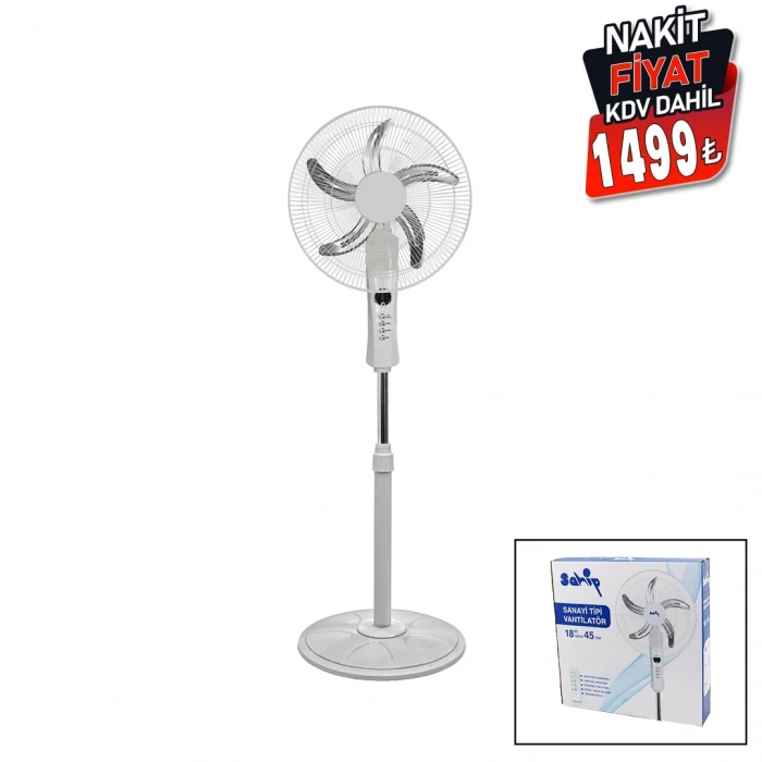 18 İnc 45 Cm Kumandalı  Sanayi Tipi Ayaklı Vantilatör 5-metal Pervane 3-kademe Hız 65w Y:137cm (5148)