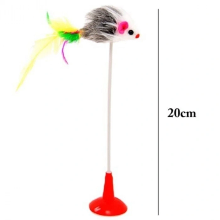 2&apos;li Vantuzlu Fareli Tüylü Hareketli Çanlı ve Esneyen Eğlenceli Peluş Kedi Oyuncağı (5148)