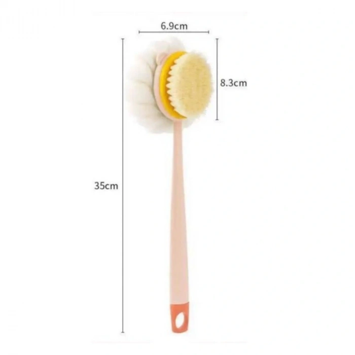 Timion 2'si 1 Arada Çift Taraflı Uzun Saplı Fırçalı Banyo Vücut Sırt Fırçası Banyo Lifi (5148)