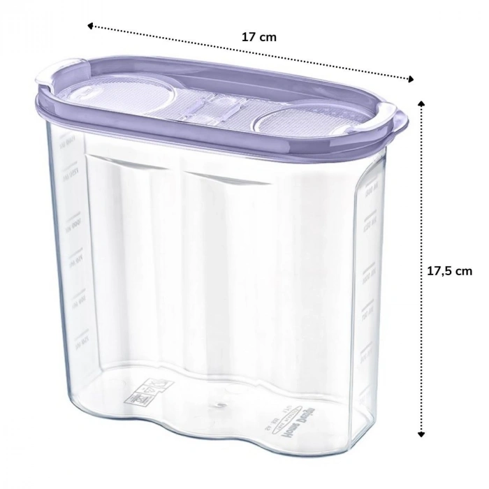 2 Kapaklı Ölçekli Erzak Kuru Gıda Saklama Kutusu Kabı - 1,7 Litre - Sa935 (5148)