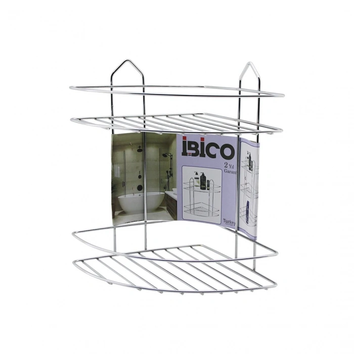2 KATLI - ÜÇGEN   KROM   METAL  BANYO KÖŞELİK - DUŞKABİN RAF (5148)