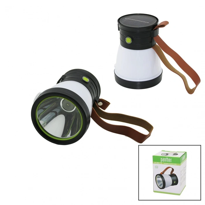 2in 15w+360°smdel Feneri Solar- Usb Şarj Powerbank 500lm Işık Ayarı Flaşör Suni Deri Kulp Pt-8151 (5148)
