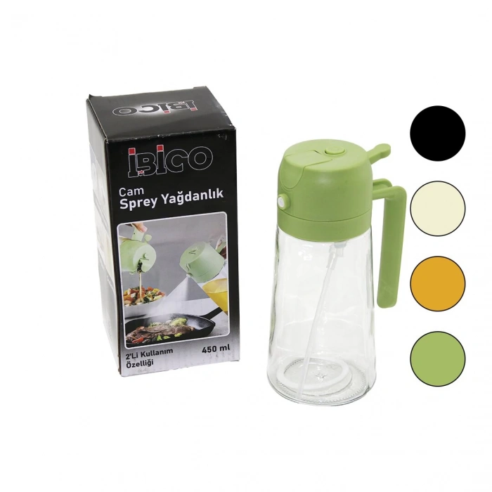 2in1=spreyli - Akıtmalı Cam Yağdanlık 450ml Kilitli Kapaklı - Sürahi Modeli (5148)