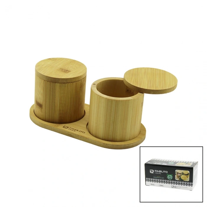 2pcs Ahşap Bambu Baharatlık Yuvarlak=8x8altlık=9.5x19.5çevir Aç-mıknatıslı Kapak (5148)
