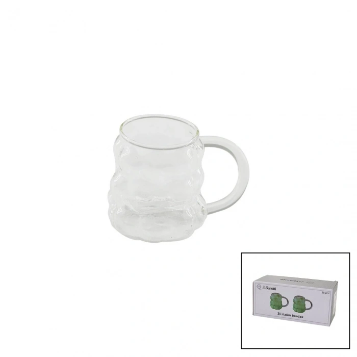 2pcs  Üzüm - Kabarcıklı Kulplu Cam Bardak Termisil - Isıya Dayanıklı Borosilikat350ml (5148)