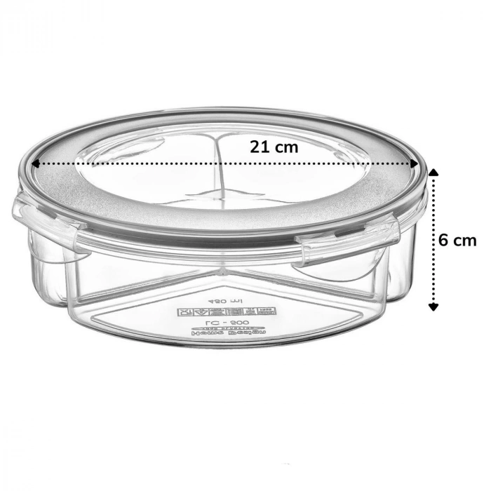 3 Bölmeli Sızdırmaz Contalı Kilitli Kapaklı 1,35 Litre Yuvarlak Erzak Saklama Kabı Lc-500 (5148)