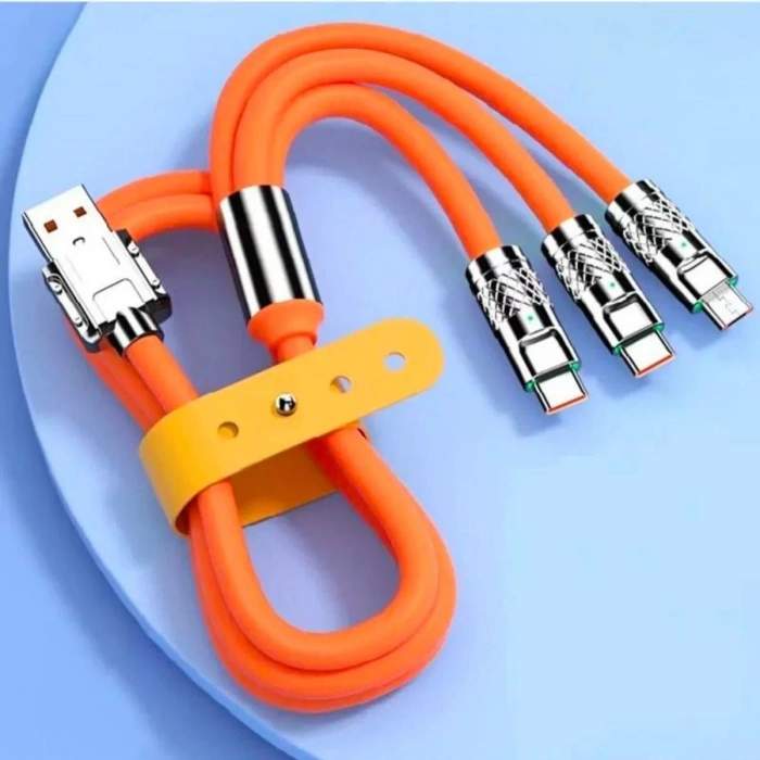 3 in 1 Type-C + Micro Usb + Lightning Hızlı Şarj Kablosu Silikon Kablo 1 Metre Opp Ambalaj (5148)