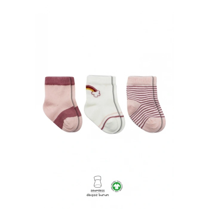 Timion 3Lü Penye Rainbow Soket Çorap BS10113 Pudra