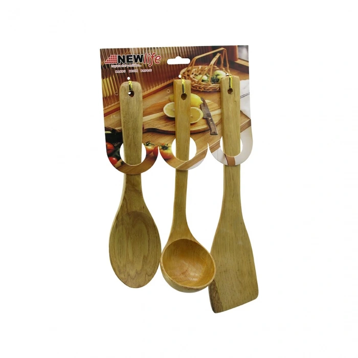 3pcs Ahşap Bambu  Mutfak Servis Seti  Kaşık=27cm - Kepçe=27cm - Spatula=32cm (5148)