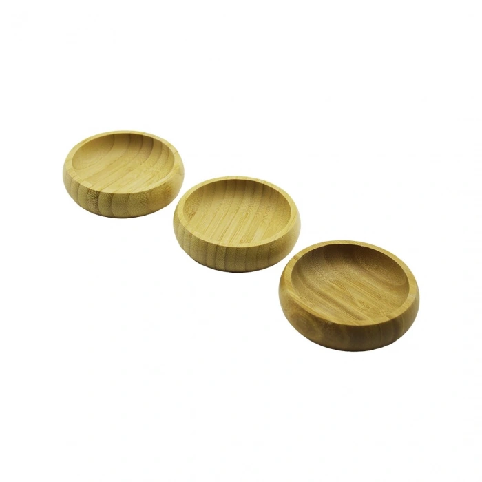 3pcs  Mini Yuvarlak  Ahşap Bambu Çerezlik - Lokumluk  Fileli Ambalaj  9cm (5148)