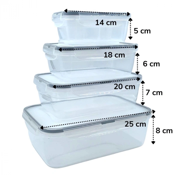 4'lü İç İçe Sızdırmaz Contalı Kilitli Kapaklı Plastik Erzak Saklama Kapları LC315 (5148)
