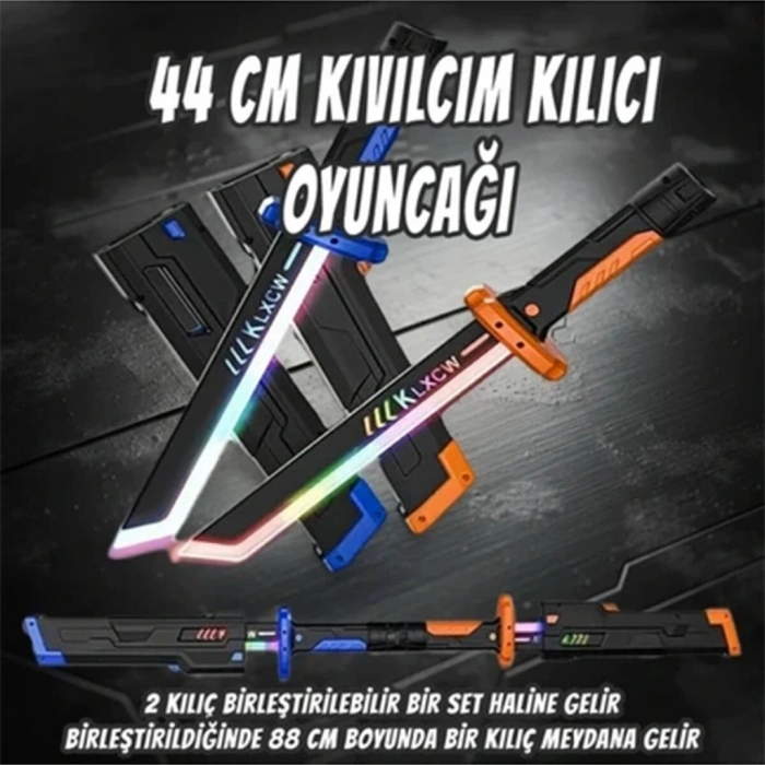456-38M 44 CM KIVILCIM ÇIKARAN FARKLI RENKLERDE LED IŞIN KILICI 2 KILIÇ BİRLEŞTR