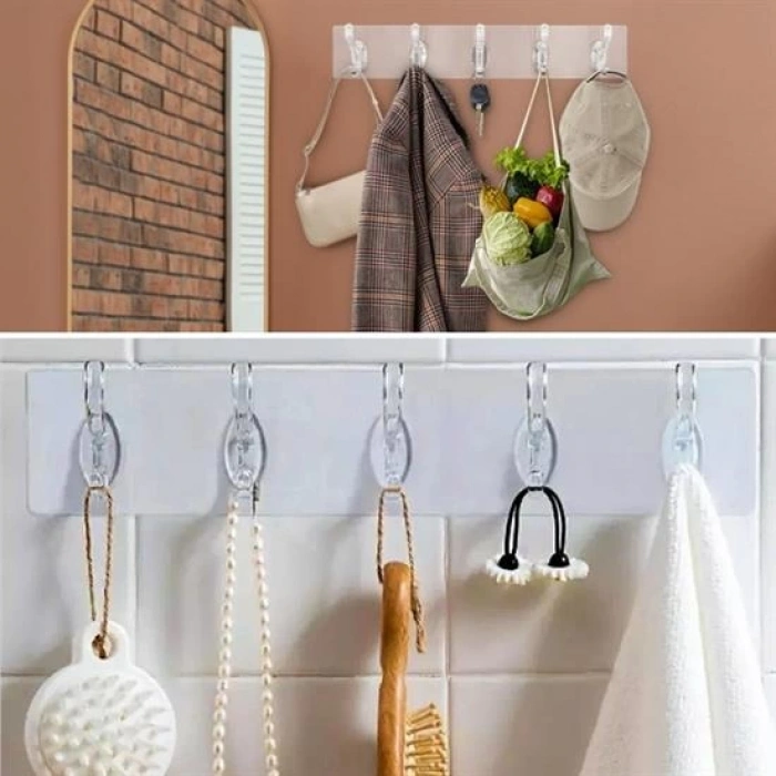 5'li Güçlü Yapışkanlı Şeffaf Duvar Askısı Banyo Mutfak Düzenleyici Pratik Askılık (5148)