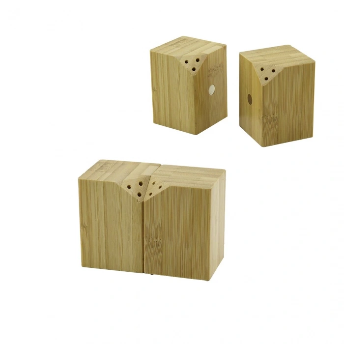 5x5cm--y:7cm   2pcs   Mıknatıslı İkiz   Ahşap Bambu  Baharatlık - Tuzluk (5148)