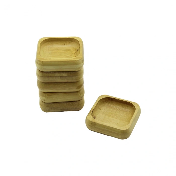 6 Adet 9x9cm Kare Ahşap Bambu Çerezlik - Lokumluk Kase Derinlik: 1.8cm (5148)