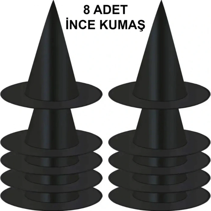 NessiWorld 8 Adet Siyah Cadı Şapkası – Yetişkin & Çocuk Kostüm Aksesuarı