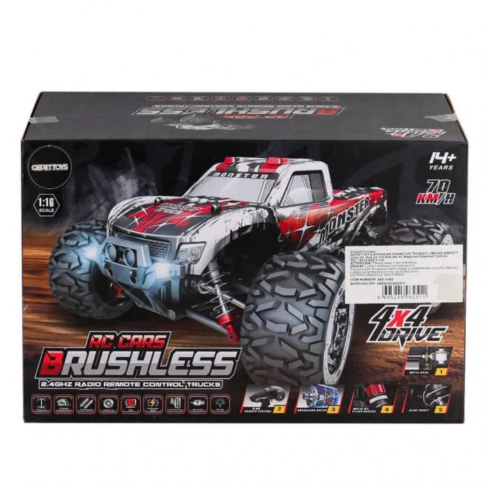 866-1602 Kumandalı 1:16 70 km/h Brusless Araba 4x4
