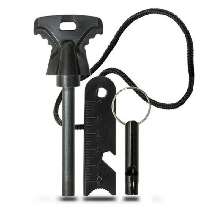 Timion Acil Durum Magnezyum Çubuk Çakmaktaşı Hayatta Kalma Ateş Başlatıcı Çakmak Kiti Düdük Hediyeli (5148)