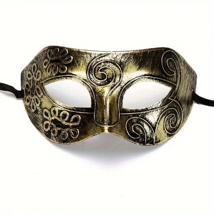 Altın Eskitme Yüz Maskesi - Antik Tarz Balo Maskesi (5148)