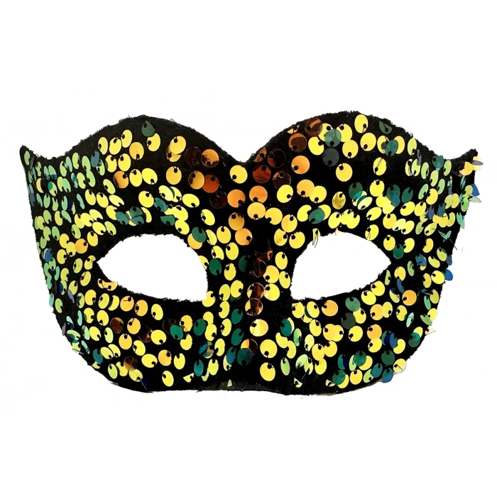 Altın Renk Arkadan Lastikli Pul Payet İşlemeli Balo After Parti Maskesi (5148)