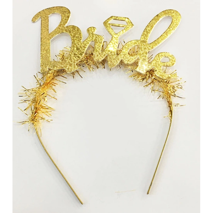 Altın Renk Bekarlığa Veda İtalik Yazı Alyanslı Bride Taç (5148)