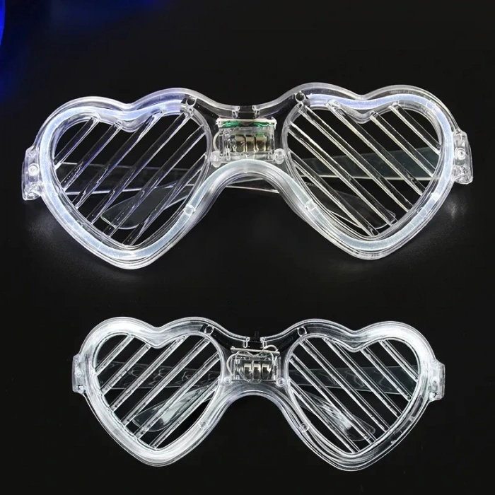 Beyaz LED Işıklı Kalp Gözlük – 3 Modlu Parti