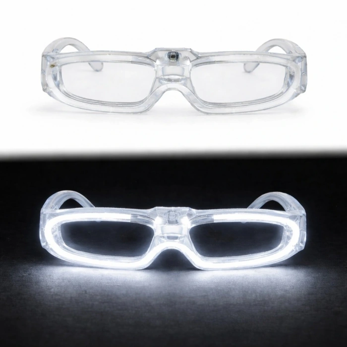 Beyaz LED Işıklı Parti Gözlüğü 3 Modlu – Gece Eğlence Gözlüğü